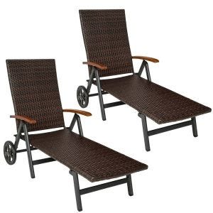 2x folding garden lounger Divit RB71 sun lounger on wheels aluminum polyrattan adjustable black