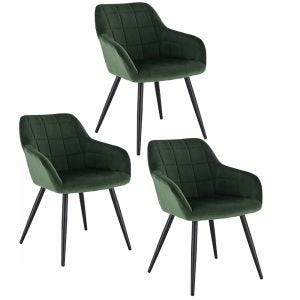Set of 3 dining chairs with armrests Divit  MW46 velvet chairs upholstered metal legs green NEW