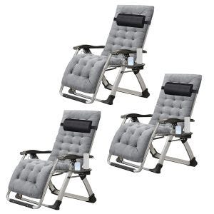 Set of 3 folding garden chairs Divit SR11 deck chairs sun loungers with metal cushion gray