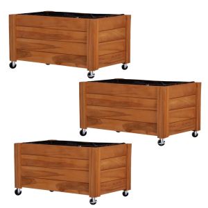Set of 3 plant pots on wheels Divit FC58 raised bed planters made of wood 78 x 52 x 40.5 cm