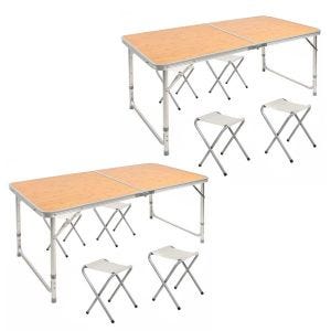 2 x Camping table + 4 stools aluminum foldable M51 Vanit folding table furniture set height adjustable Outdoor NEW