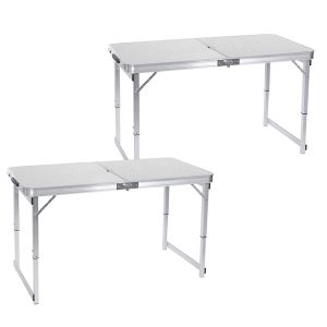 2 x Camping table foldable aluminum Vanit folding table portable height adjustable ME57 silver NEW