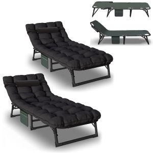 2x Folding deck chair KL3 outdoor garden lounger with mattress