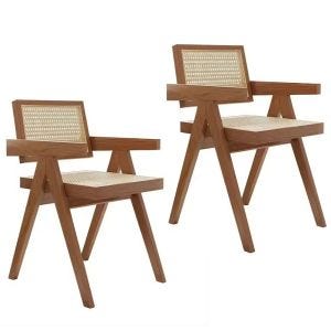 2x Dining room chair rattan chair wood seat height 47 cm RI29 brown white