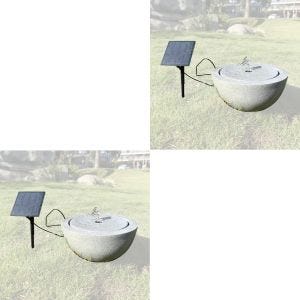 2x Solar fountain garden resin stone bowl Ø 26 cm Divit RI58 grey