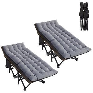 2x Folding camp bed including cushion Divit GI19 garden lounger sun lounger with carrying bag up to 200 kg grey black