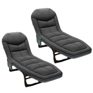 2x Folding deck chair Divit GI20 garden lounger sun lounger padded 200 x 64 x 30 cm black