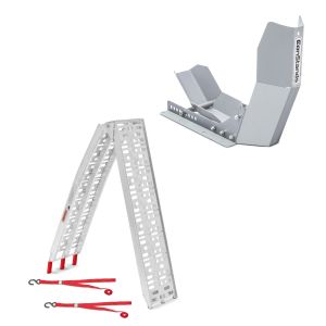 Set aluminium loading ramp max. 340 kg with Motorcycle Wheel Chock Transport up to 21" galvanized ConStands