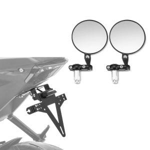 Set Motorbike Number plate holder / Tail Tidy Zaddox + LED light and Bar end mirrors