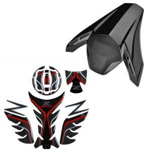 Passenger Seat cowl compatible with Kawasaki Z 900 17-19 rear pillion cover Zaddox black + Tank Pad Set tank sticker TPS red