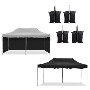 Pavillion 3x6m foldable Tourtecs for the racetrack black + 4 Pavillon walls foldable for Racing tent 3x6m + 4x Pavilion Weights PG4 Black
