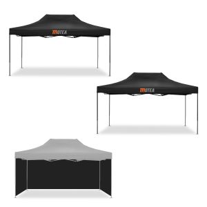 2x Pavillion 3x4,5m foldable Tourtecs for the racetrack MOTEA black + 4 Pavillon walls foldable for Racing tent 3x4,5m black