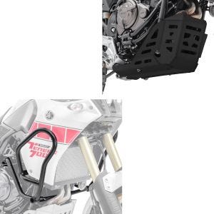 Skid Plate compatible with Yamaha Tenere 700 21-24 Engine Guard Aluminium SK2 black Motoguard + Engine Guard Crash Bar MK12 black