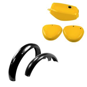 Tank / Petrol Tank compatible with Simson S51 / S50 / S70 with side cover Craftride yellow + Mudguard front and rear