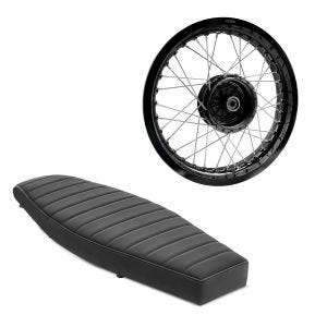 Set: Seat flat suitable for Simson S50 S51 S70 Craftride VS1 seat black + rim 2.5x16 wide suitable for Simson S51 S50 S70 Schwalbe KR51 AF23 black