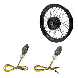Set: Rim 2.15x16 wide suitable for Simson S51 S50 S70 Schwalbe KR51 AF22 black + LED indicator KP8 with E-mark 2 pieces front-rear tinted