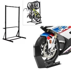 Set: Bicycle stand freestanding for 5 bicycles StahlRI98 + Transport stand Easy-Fix motorcycle rocker up to 21 inches black