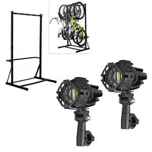 Set: Freestanding bike rack for 5 bikes StahlRI98 + 2x LED fog lights