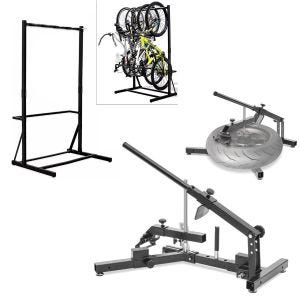 Set: Freestanding bike rack for 5 bikes StahlRI98 + tire changer suitable for motorcycle tires 12-21" MD4