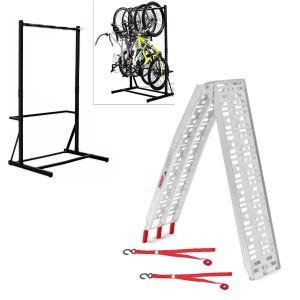 Set: Freestanding bike rack for 5 bikes StahlRI98 + loading ramp up to 340 kg Alu-I foldable