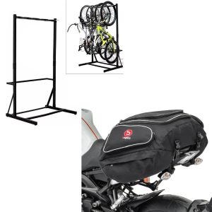 Set: Bicycle stand freestanding for 5 bicycles StahlRI98 + rear bag X50 rear luggage bag 50Ltr in black