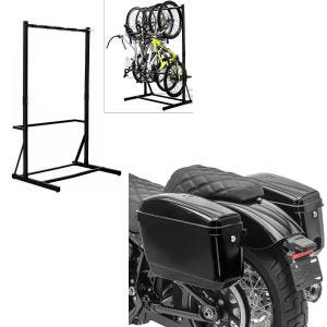 Set: Bicycle stand freestanding for 5 bicycles StahlRI98 + Chopper side cases (pair) Nevada each 20 L black