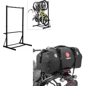 Set: Freestanding bike rack for 5 bikes StahlRI98 + rear bag Drybag XF80 volume 80l