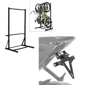 Set: Freestanding bicycle stand for 5 bicycles StahlRI98 + License plate holder KH4 License plate holder with LED lighting