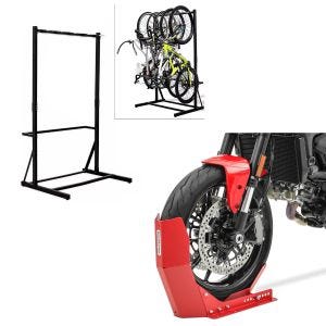 Set: Bicycle stand freestanding for 5 bicycles StahlRI98 + transport stand Easy-Fix motorcycle rocker up to 21 inches red