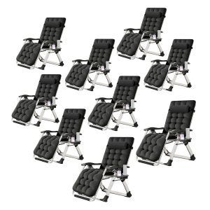 Set of 9 folding garden chairs Divit SR11 deck chairs sun loungers with metal cushion black