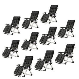 Set of 10 folding garden chairs Divit SR11 deck chairs sun loungers with metal cushion black