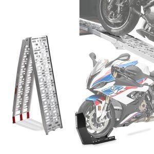 Set: aluminium loading ramp max. 340 kg folding for scooter quad ATV + Wheel Chock Easy-Plus Front Stand up to 21 Inch -matt
