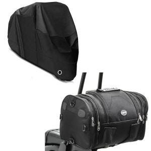 Set: Tail Bag RB1 Roll Bag 24-30Ltr for chopper cruiser and custombikes + Cover XL Outdoor tarpaulin in 