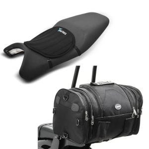 Set: Tail Bag RB1 Roll Bag 24-30Ltr for chopper cruiser and custombikes + Gel Seat Pad Tourtecs Neoprene M Comfort Seat Pad in 