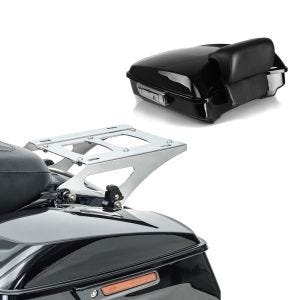 Set: Top-Case Box Trunk Razor fits for Harley Davidson Touring models 2014-23-24 Craftride + Mounting Rack Two Up Detachable fits for Harley Davidson Touring 14-24 chrome Craftride