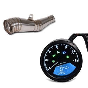 Set: exhaust muffler GP Stainless Steel with DB-Killer Silencer + Tachometer Speedometer LCD Digital Rev Counter Analog TM1