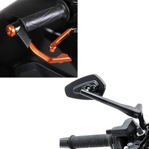 Set: Lever Guard Brake and Clutch Handguard Protection X1 orange + Handlebar Rear View Mirror CS23 in 