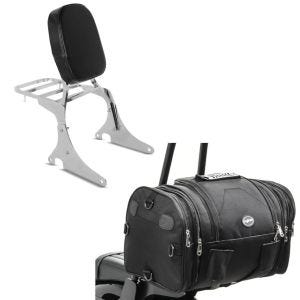 Set: Sissy bar + luggage rack compatible with Kawasaki VN 800/Classic + Tail Bag RB1 Roll Bag 24-30Ltr for chopper cruiser and custombikes