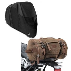Set: Hecktasche Vintage 35L Canvas Rucksack Gepäckrolle braun + Abdeckplane XL Faltgarage schwarz_1