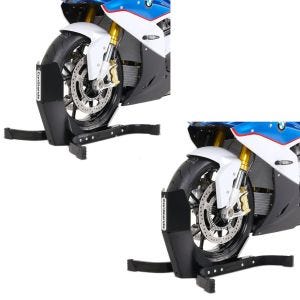 Set: 2x Front Wheel Chock Paddock Stand to 21" bl + bl matt compatible with BMW R NineT Scrambler