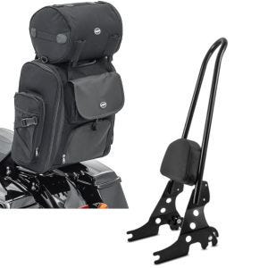 Set: Sissy Bar Abnehmbar CSXL für Harley Sportster 04-20 + Sissybar Tasche SXL Hecktasche mit Gepäckrolle in schwarz_1