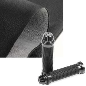 Set: Motorcycle seat cover Tourtecs in leather look + Handlebar Grips 2X 22mm titan