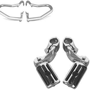 Set: Engine Guard compatible with Indian Scout/Sixty/Bobber 15-21 + Crash Bar Highway Footpegs CF3S for 32mm in 