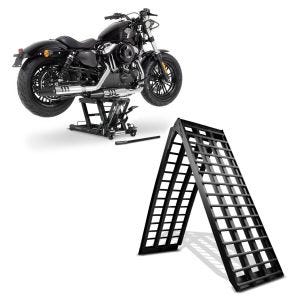 Set: Aluminium Loading Ramp V max. 680 kg folding for Constands + Scissor Lift Mid-lift L Hydraulic Jack for Cruiser and Chopper CB38529