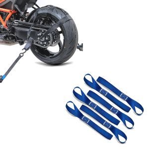 Set: Rear wheel tie-down strap set with 4x ratchet tension belt + Lashing strap, 6pcs mega pack blue