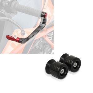 Set: Lever Guard Brake and Clutch Handguard Protection X6 red + Swing arm protectors - Paddock stand bobbins M6-8 carbon