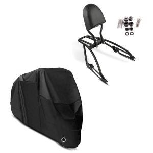 Set: Sissybar Harley Street 750 15-20 Fast Driver-S inkl. Gepäckträger + Abdeckplane XL Abdeckhaube in schwarz_1