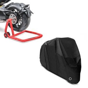 Set: swing arm paddock stand compatible with Ducati Hypermotard 950/SP 19-24 -One red + Cover XL Outdoor tarpaulin in 