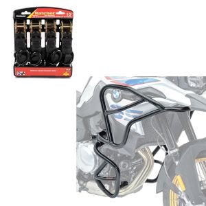 Set: Engine Guard XL Set compatible with BMW F 850 GS/F 750 GS 18-23 crash bars + Straps Set with ratchet and hooks incl 4x load loops in