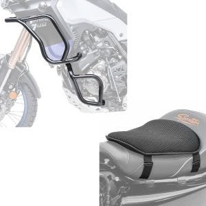 Set: Engine Guard Set compatible with Yamaha Tenere 700 19-24 upper and lower crash bars + Gel Seat Pad M Tourtecs Universal Comfort Seat